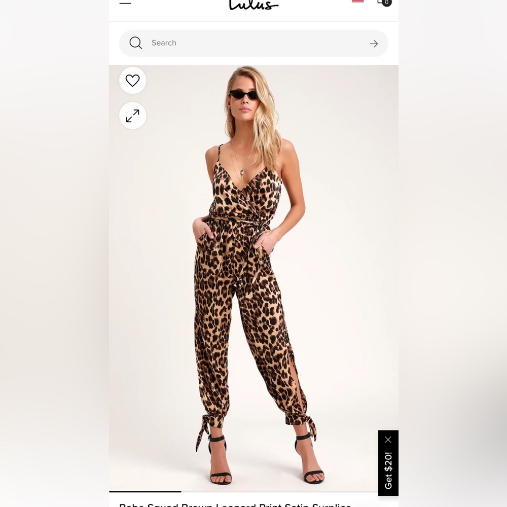 Lulu’s Babe Squad Brown Leopard Print Satin Surplice Jumpsuit